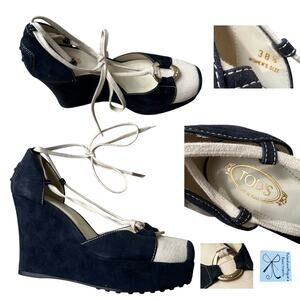 Tod's Made in Italy Nautical Wedge Heels Sz 38.5 As-Is